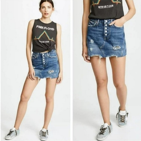 Free People We the Free Destroyed Denim Mini Skirt in Harvey Blue Size 25 - Picture 1 of 12